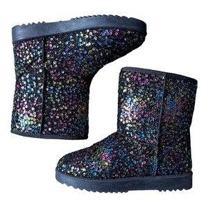 Forever Link Dazzle Me Sequin Booties Size 8 Black Multicolor Snow Boots